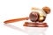 Snail and gavel of justice on a white background. The concept of slow adoption of laws and judicial decision. law and law in