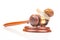 Snail and gavel of justice on a white background. The concept of slow adoption of laws and judicial decision. law and law in