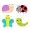 Snail, ladybug ladybird, butterfly, lady bug, caterpillar, catapillar. Insect set. Cute cartoon funny kawaii baby animal character