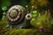 Snail on a mossy forest floor