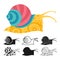 Snail ornament cartoon set mollusk silhouette shape symbol doodle vector kid detailed graphic design