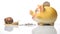 Snail and piggy bank for coins on a white background. The concept of slow accumulation of money deposit. Financial literacy and