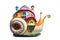 Snail Shell as a fairy house with bright accents on White Background. AI generative