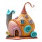 Snail Shell as a fairy house with bright accents on White Background. AI generative