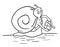 Snail with a steering wheel, slow driver, vector.