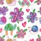 Snail turtle flower seamless pattern