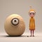 Snailcore: A Charming Cartoon Statue And Ball In Realistic Forms