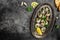 Snails baked with sauce, Bourgogne Escargot Snails. Baked snails with butter and spice. gourmet food. banner, menu, recipe place