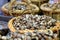 Snails in baskets in the market