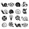 Snails, French snail meal - escargot icons set