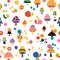 Snails mushrooms flowers seamless pattern