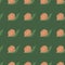 Snails with orange spirals details seamless pattern. Green background. Wildlife backdrop. Flat animal print