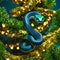Snake on beautifully decorated Christmas tree adorned with colorful garlands and festive Christmas decorations