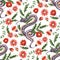 Snake and flower vector seamless pattern