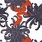 Snake and flowers pattern. Contrst red snake and chrysanthemum background. Seamless fabric design. Exotic jungle nature