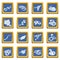 Snake icons set blue square vector