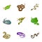 Snake icons set, cartoon style