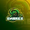 Snake mascot logo design vector with a modern color concept and badge emblem style for sports team. Snake illustration tshirt prin