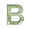 Snake scales font.The letter B cut out of paper on the background of a green snake skin with large scales. Set of decorative fonts