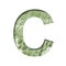 Snake scales font. The letter C cut out of paper on the background of a green snake skin with large scales. Set of decorative