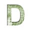 Snake scales font. The letter D cut out of paper on the background of a green snake skin with large scales. Set of decorative