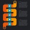 Snake shape infographics, dark background with icons.