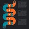 Snake shape infographics, dark background with icons.