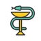 A snake twined around a chalice, Bowl of Hygieia one of the symb