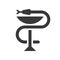 A snake twined around a chalice, Bowl of Hygieia one of the symbols of pharmacy