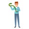 Snake at veterinarian icon, cartoon style