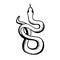 Snake is wrigging. Black and white vector illustration hand drawn. Classic image of the snake is isolated