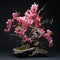 Snapdragon Bonsai: Organic Sculpting With Pink Blossoms On Dark Background