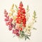 Snapdragon Bouquet: Detailed Watercolor In Naturalistic Botanical Art Style