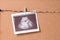 A snapshot of an ultrasound scan pinned to a rope on a cork board with a small wooden clothespin, pregnancy concept, find out the