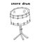 Snare drum sketch illustration. Hand drawn black and white percussion musical instrument clip art