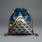 Snazzy Blue Drawstring Bag With Gold Waves Pattern