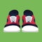 Sneaker shoe front view vector red icon. Sport pair fashion design footwear athletic clothing running. Exercise boot set