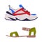 Sneaker and Woman Sandal with Strap Around Ankle as Casual and Sport Footwear Vector Set