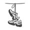 sneakers hanging on wire sketch vector