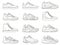 Sneakers icon. Outline sport shoe types for running and fitness. Minimalist line sneaker symbols. Fashion design of gym