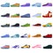 Sneakers icons set, cartoon style