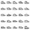 Sneakers icons set, outline style