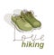 Sneakers with lettering vector concept illustration of hiking or travel, active lifestyle.