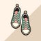 Sneakers living coral nude pink and green shoes pair isolated. Hand drawn  illustration shoes. Sport boots for logo, poster