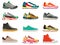 Sneakers shoes. Fitness footwear for sport, running and training. Colorful modern shoe designs. Sneaker side view