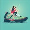 Sneakers silhouette with running people. Pair of a sporting people. Marathon concept vector illustration.