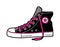 Sneakers in trendy emo-goth style of the 2000s. Flat vector illustration, hand drawn. Aesthetics, 00s. Pink and black