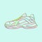 Sneakers vector Icon. Bright Neon Linear shoes on light blue Background.