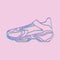 Sneakers vector Icon. Bright Neon Linear shoes on pink  Background.