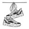 Sneakers on wire sketch engraving vector